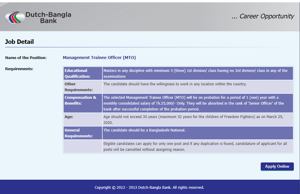 Dutch-Bangla Bank Job Circular 2023 DBBL Job
